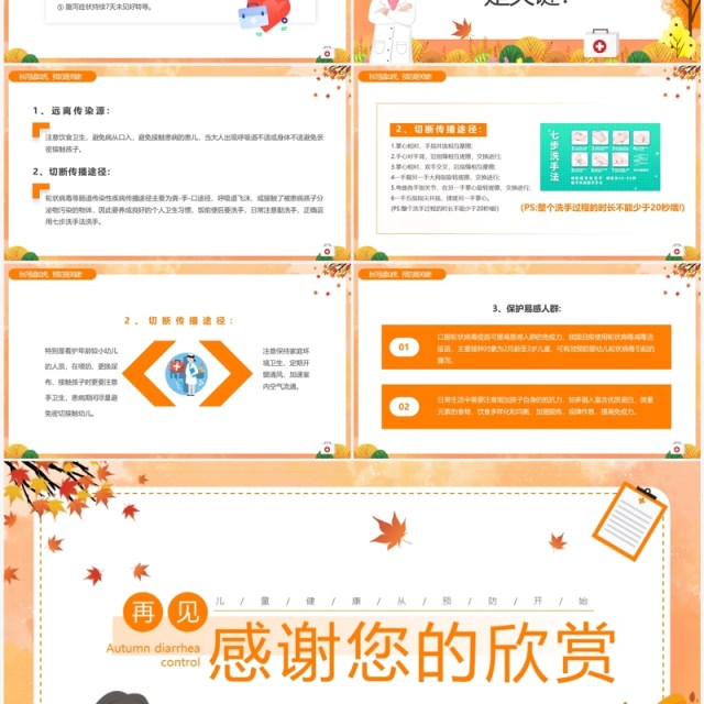 橙色卡通风儿童秋季腹泻防治与预防PPT模板 橙色卡通风儿童秋季腹泻防治与预防PPT模板