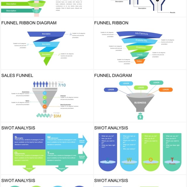 40页漏斗图SWOT可视化图表集PPT模板
