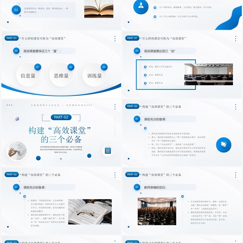 蓝色简约构建高效课堂展现课堂魅力教师培训PPT模板