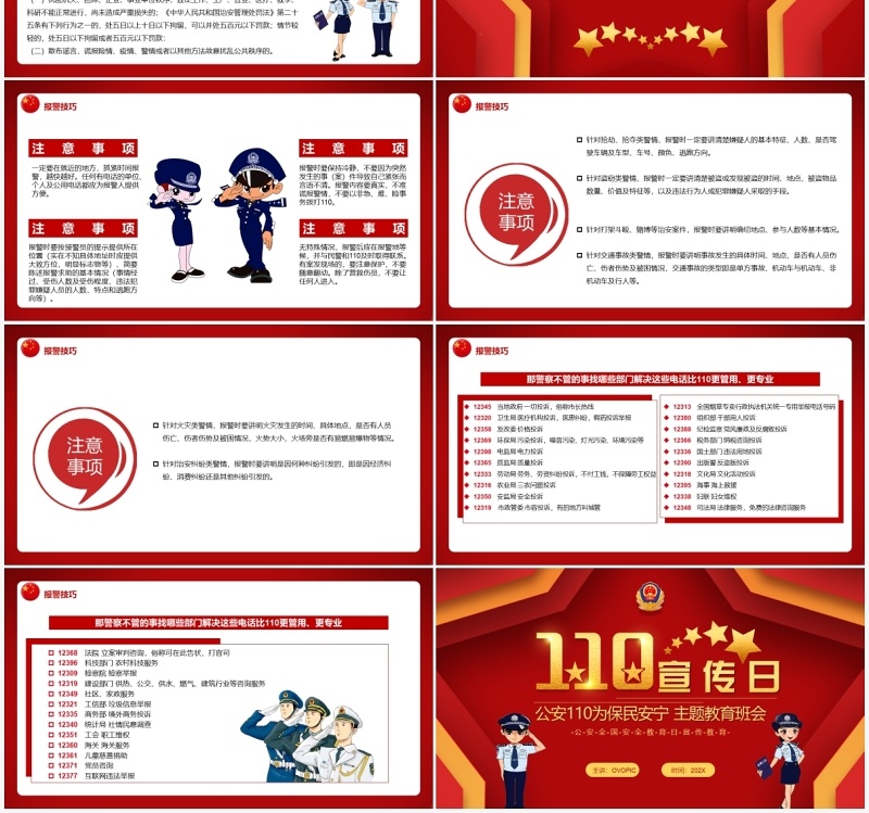 红色简约110警察节宣传动态PPT模板