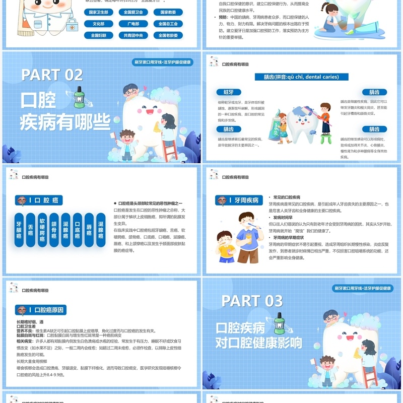 蓝色卡通风全国爱牙日PPT模板