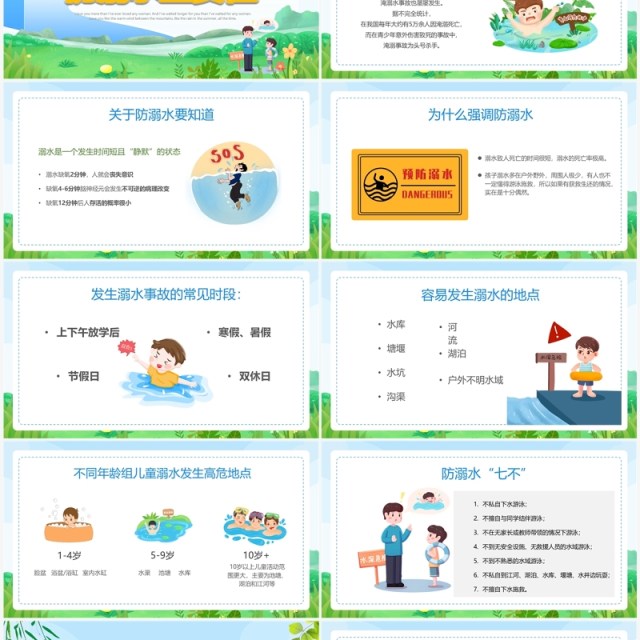 绿色卡通风预防溺水平安成长PPT模板 绿色卡通风预防溺水平安成长PPT模板