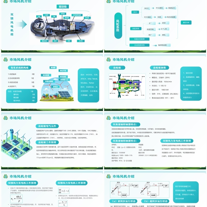 蓝色扁平化新能源风力发电PPT模板
