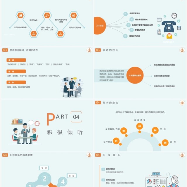 淡绿色扁平风企业沟通技巧培训课件PPT模板
