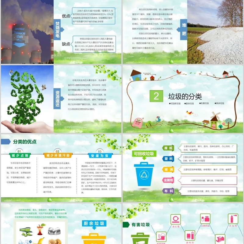 绿色清新垃圾分类儿童课件主题班会ppt模板