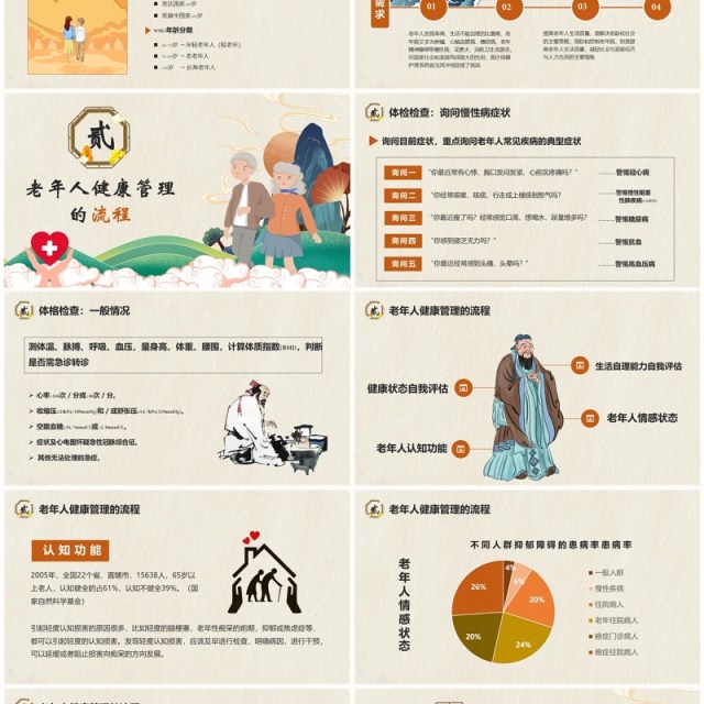 中国风老年人健康管理知识普及演讲PPT模版 中国风老年人健康管理知识普及演讲PPT模版