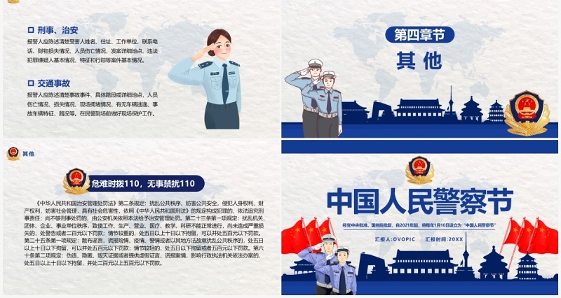蓝色简约中国人民警察节宣传介绍PPT模板