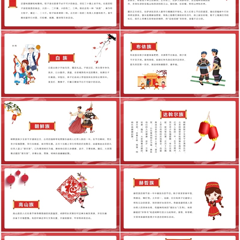 红色国潮风少数民族春节习俗介绍PPT模板