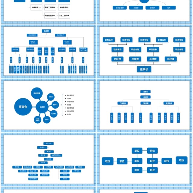 蓝色卡通公司组织架构图PPT通用模板