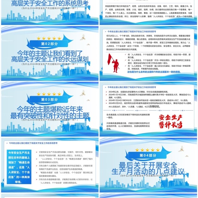 蓝色简约风2024全国安全生产月PPT模板 蓝色简约风2024全国安全生产月PPT模板