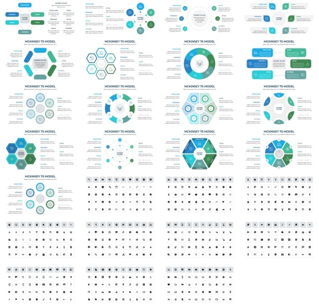 58页麦肯锡7S企业核心管理组织七要素PPT模板素材McKinsey 7S Model Infographics