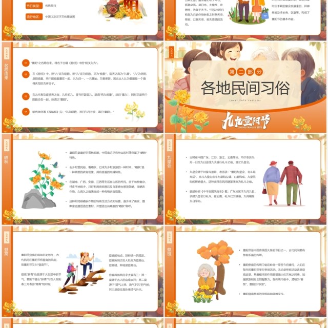 橙色卡通风九九重阳节介绍PPT模板 橙色卡通风九九重阳节介绍PPT模板