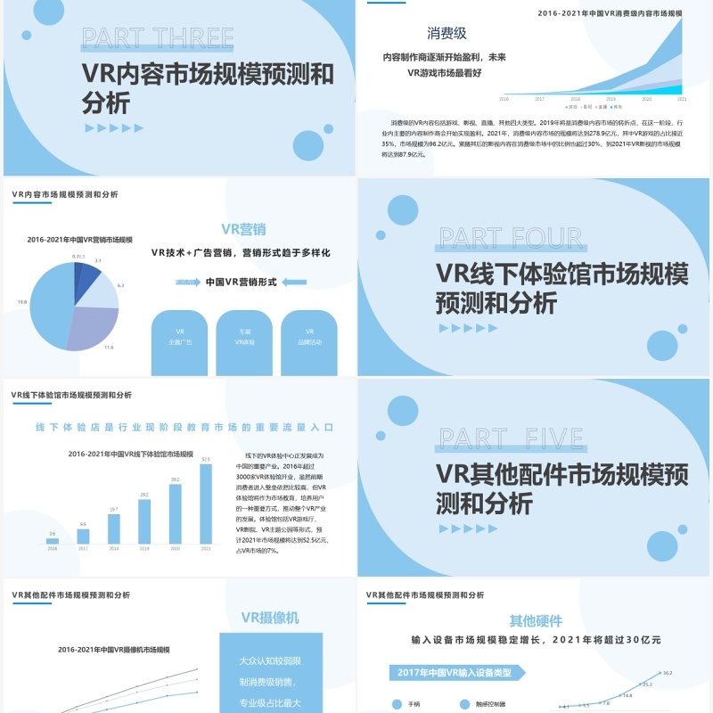 蓝色简约风VR行业数据分析报告PPT模板