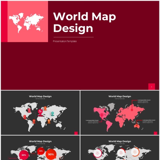 红灰色世界地图信息图表ppt素材模板
