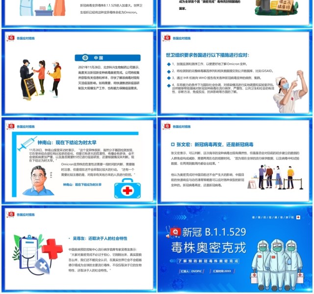 蓝色卡通新冠毒株奥密克戎介绍PPT模板 蓝色卡通新冠毒株奥密克戎介绍PPT模板