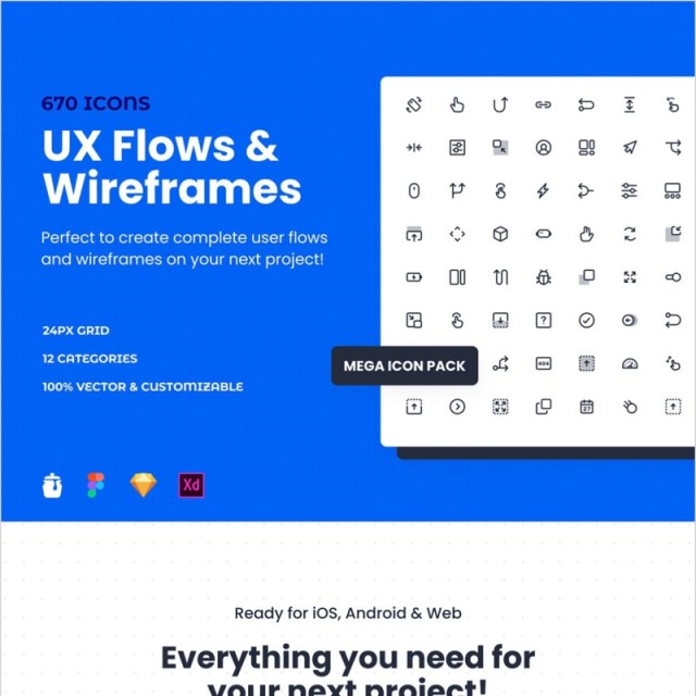 670个UX流和线框图标素描,FIGMA和Adobe XD,UX流和线框兆丰图标包 UX Flows & 670个UX流和线框图标素描,FIGMA和Adobe XD,UX流和线框兆丰图标包 UX Flows &