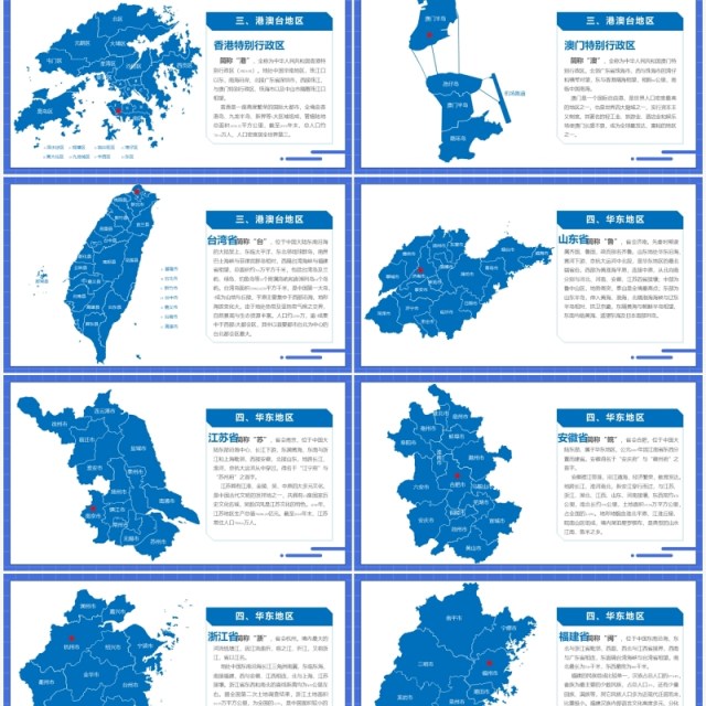 扁平风中国地图各省份详细介绍PPT模板