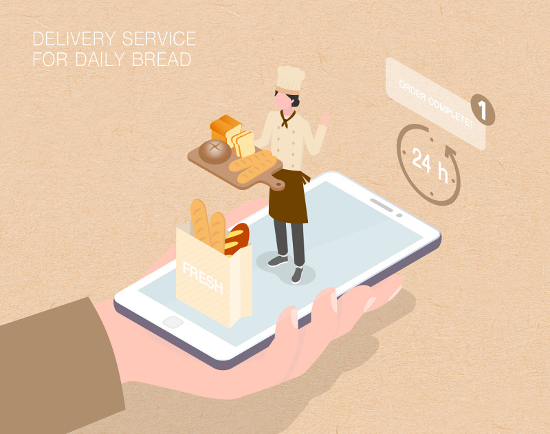 未来面包店生活场景扁平2.5D插画网页UI插图APP设计AI矢量设计素材