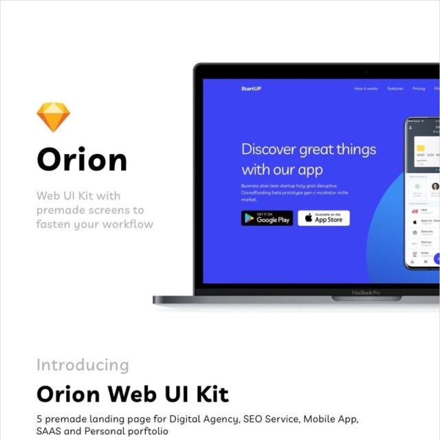 5着陆页和32预制的为您的网络工程现场，猎户座的Web UI工具包 Orion Web UI Kit