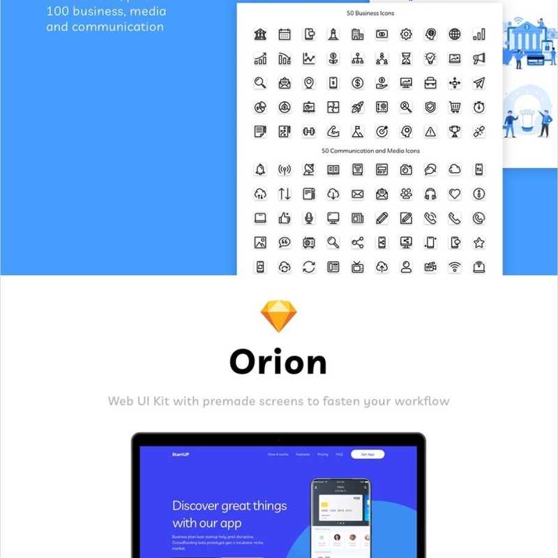 5着陆页和32预制的为您的网络工程现场，猎户座的Web UI工具包 Orion Web UI Kit