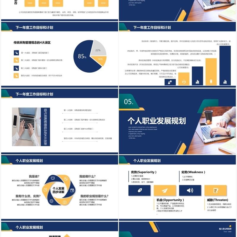 深蓝色商务风采购部年终工作总结PPT模板