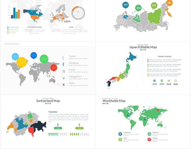 30套彩色世界地图PPT图表合集