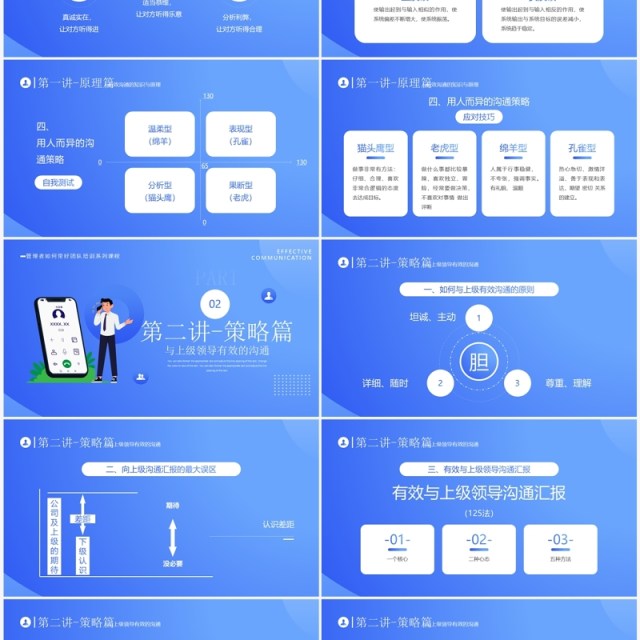 蓝色插画风优秀管理者的有效沟通PPT模板