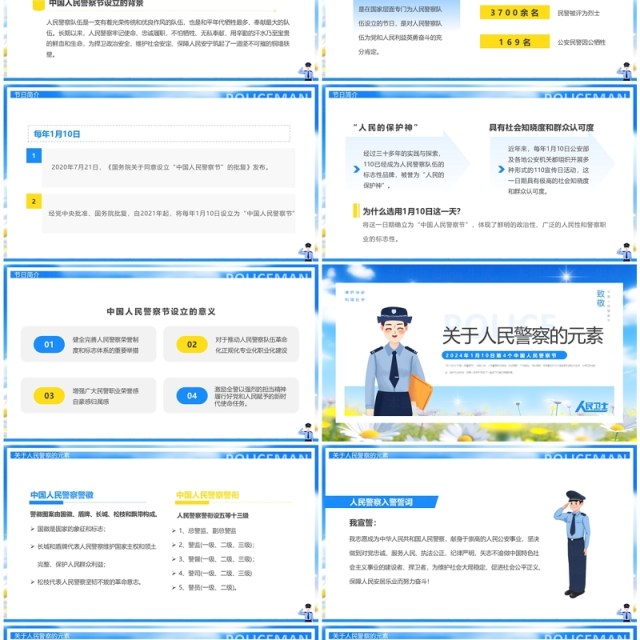 蓝色清新风人民警察节致敬人民警察PPT模板