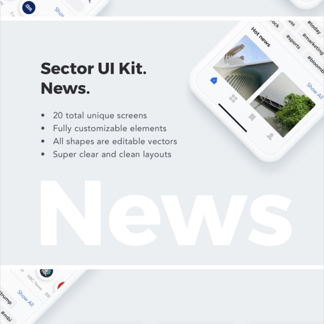 20个高品质新闻应用程序的移动模板,部门UI工具包新闻 Sector UI Kit. News 20个高品质新闻应用程序的移动模板,部门UI工具包新闻 Sector UI Kit. News