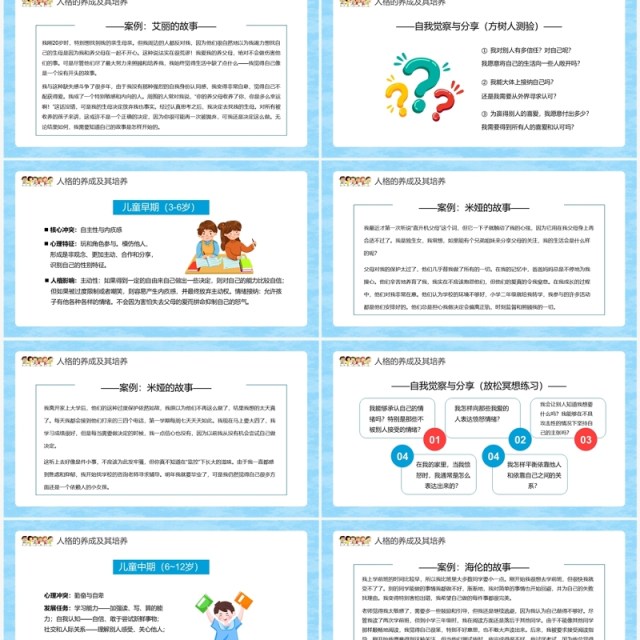 蓝色卡通儿童心理学人格的养成及其培养PPT模板