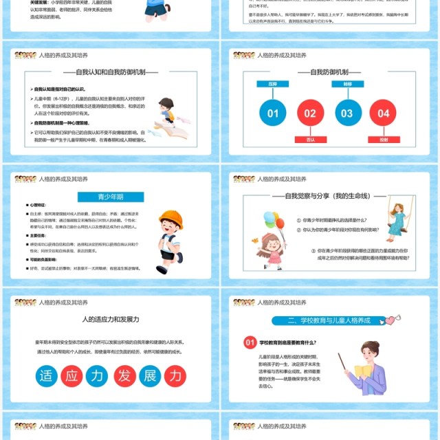 蓝色卡通儿童心理学人格的养成及其培养PPT模板 蓝色卡通儿童心理学人格的养成及其培养PPT模板