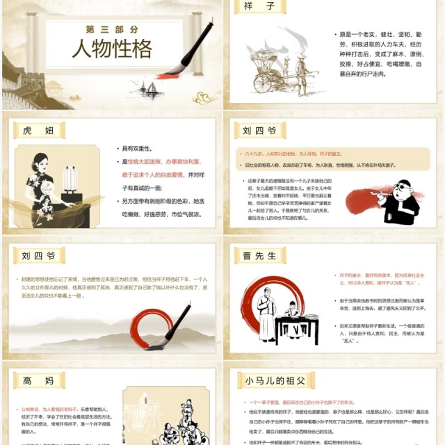 黄色典雅中国风世界文学名著骆驼祥子导读PPT模板 黄色典雅中国风世界文学名著骆驼祥子导读PPT模板