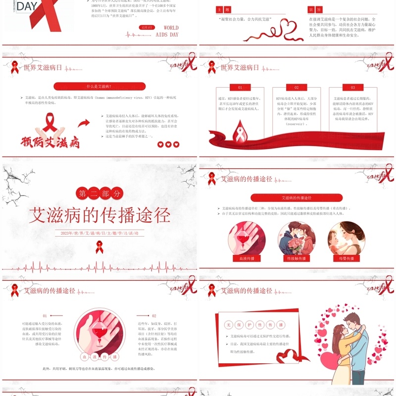 红色简约风世界艾滋病日PPT模板