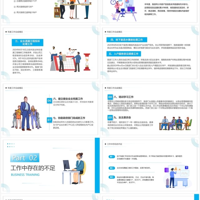 蓝色2023年物业客服年终总结PPT模板 蓝色2023年物业客服年终总结PPT模板