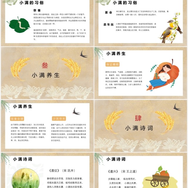 中国风卡通手绘传统二十四节气小满PPT模板 中国风卡通手绘传统二十四节气小满PPT模板