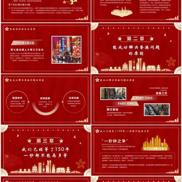 红色香港回归24周年党课学习PPT模板 红色香港回归24周年党课学习PPT模板