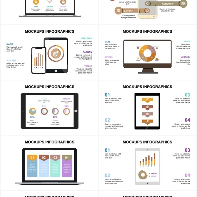 40页棕色样机可视化图表集PPT模板