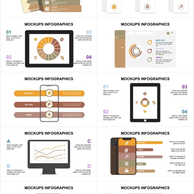 40页棕色样机可视化图表集PPT模板