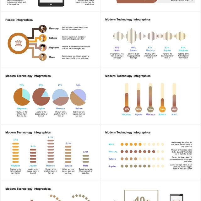 40页棕色样机可视化图表集PPT模板
