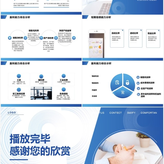 蓝色企业年度财务分析报告PPT模板