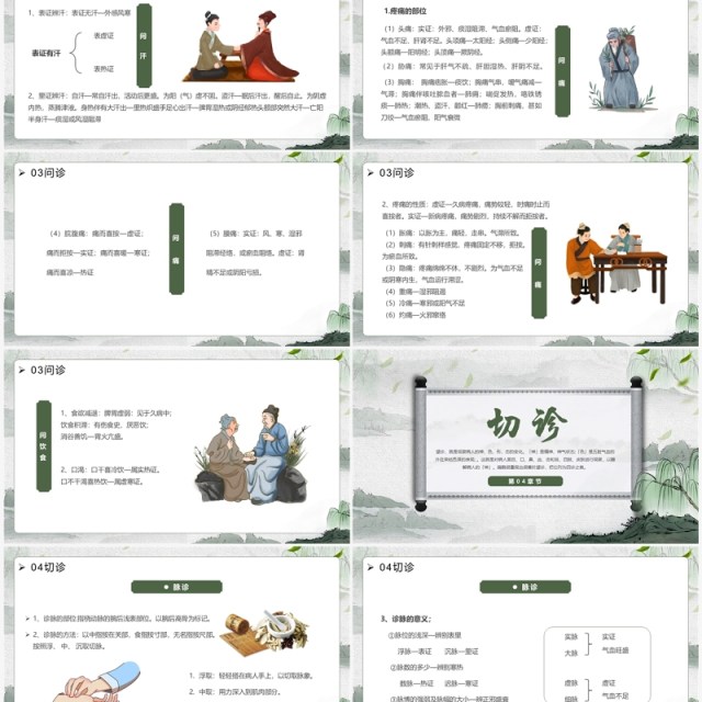 绿色中国风传统文化中医四诊望闻问切PPT模板