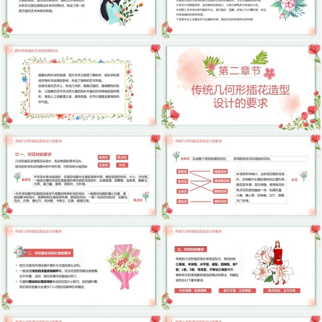 粉色清新简约插花文化培训课程PPT模板 粉色清新简约插花文化培训课程PPT模板