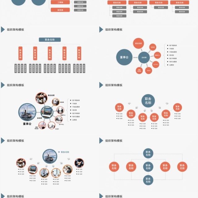 2022简约商务蓝灰色企业组织架构图PPT模板