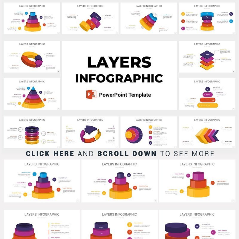 55个立体金字塔圆柱圆形分层PPT信息图多图形组合