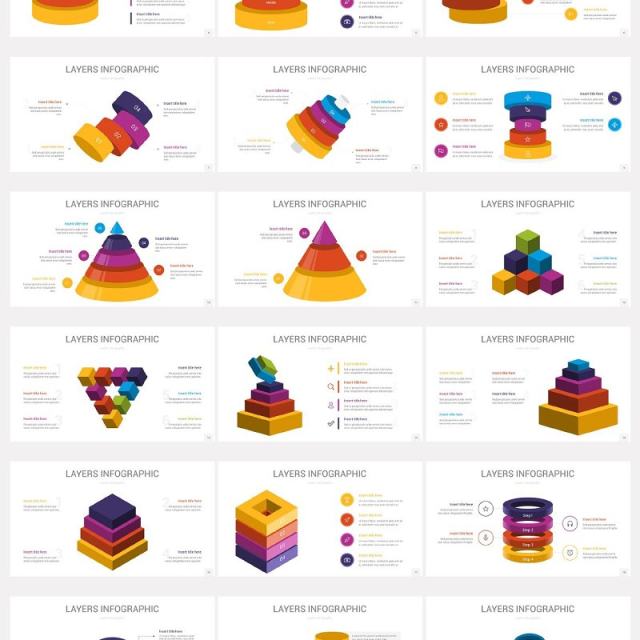 55个立体金字塔圆柱圆形分层PPT信息图多图形组合
