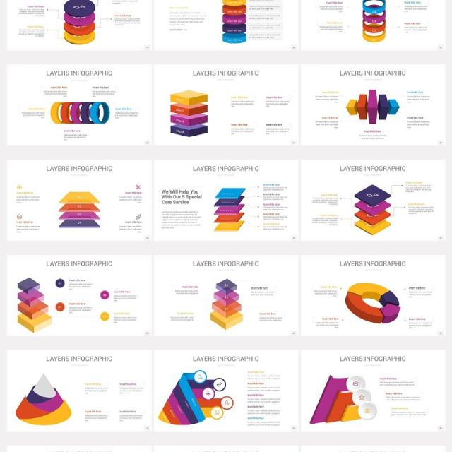 55个立体金字塔圆柱圆形分层PPT信息图多图形组合