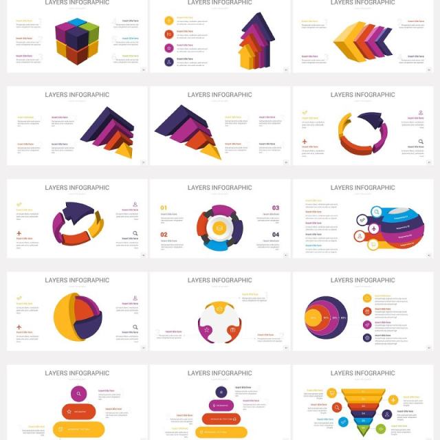 55个立体金字塔圆柱圆形分层PPT信息图多图形组合