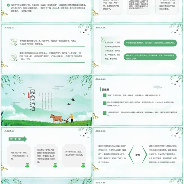 绿色清新卡通风二十四节气之雨水PPT模板 绿色清新卡通风二十四节气之雨水PPT模板
