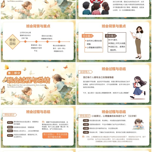 橙色插画风小学生心理健康主题班会PPT模板 橙色插画风小学生心理健康主题班会PPT模板