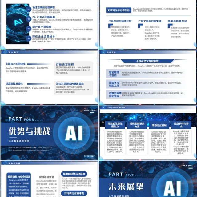 蓝色DeepSeek人工智能语言模型介绍PPT模板